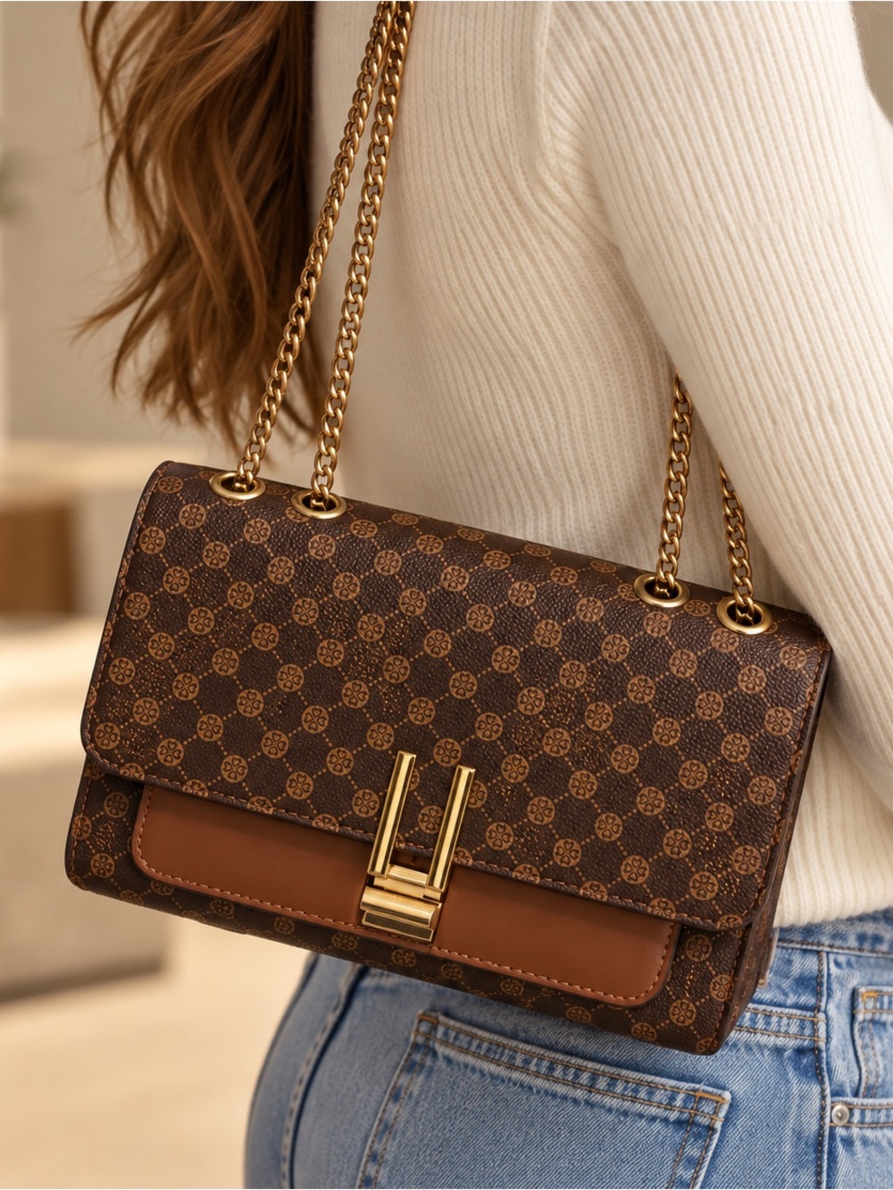Classic Brown Chain Shoulder Bag - Designer-Inspired
